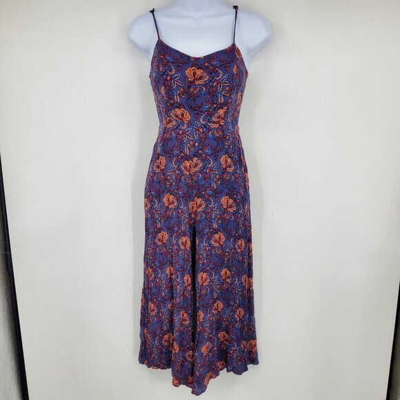 Allison Joy Blue and Orange Floral Print Flowy Wide Leg Tank Top Jumpsuit XS - Picture 1 of 9